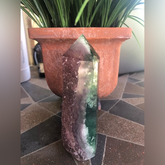 Watermelon Fluorite Crystal Tower w/ Druzy - Picture 11 of 12